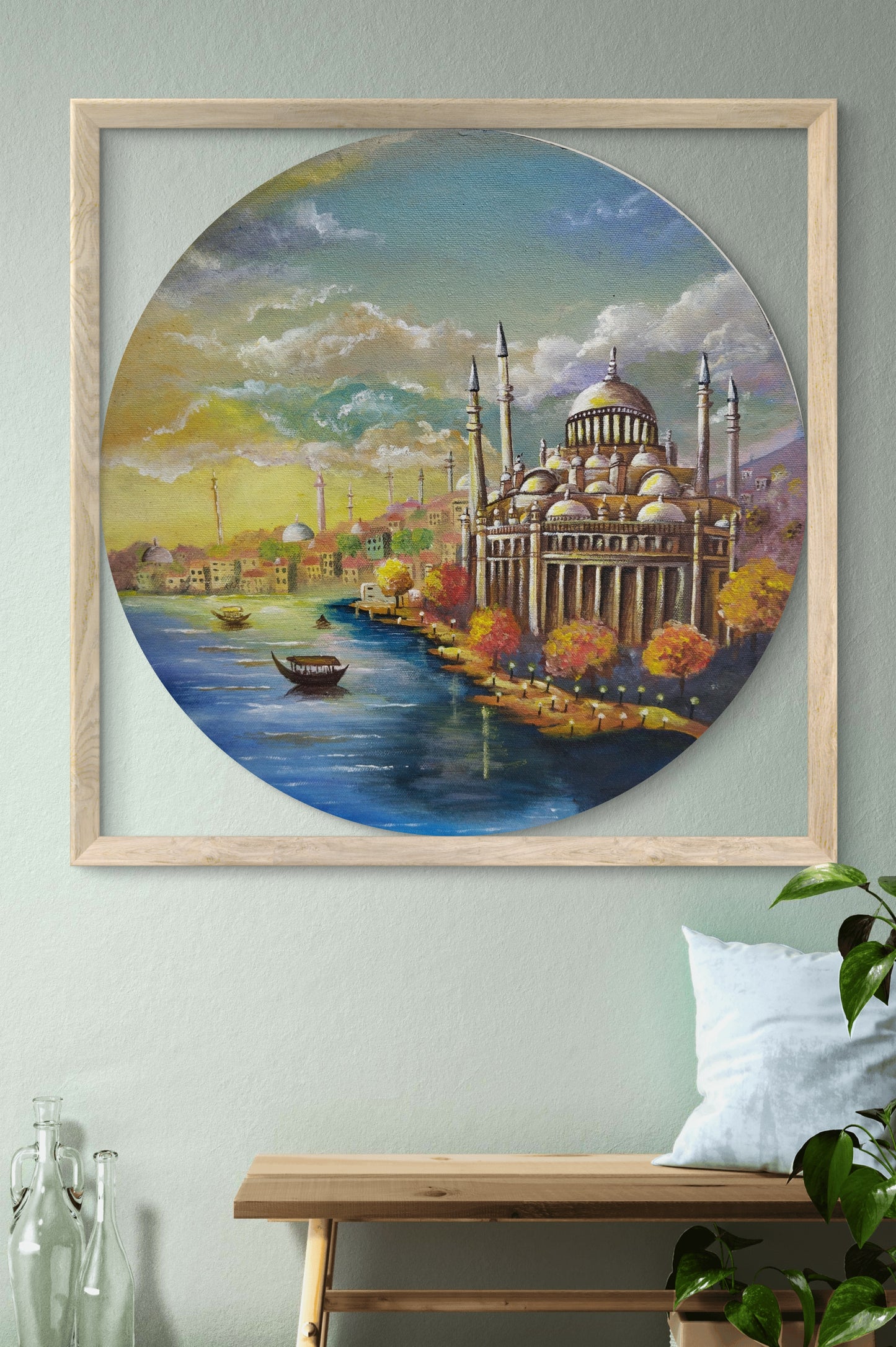 Realistic Acrylic Painting, Capture the essence of Istanbul: "Where East Meets West: Istanbul Panorama"