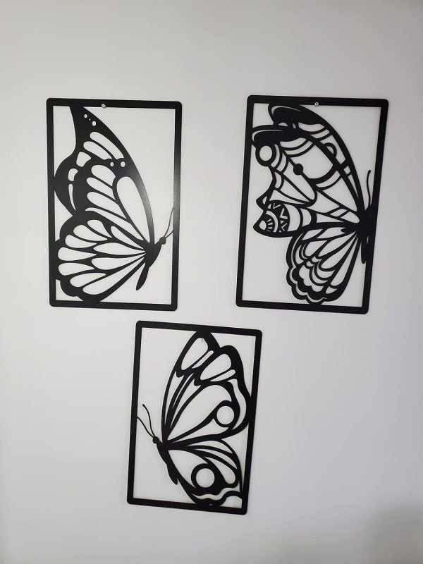 Set Of 3 Butterfly Wooden Wall Decoration, Laser Cut Wall Art Decor, Butterfly Modern MDF